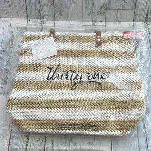 Thirty-One Around Town Tote White Striped Straw